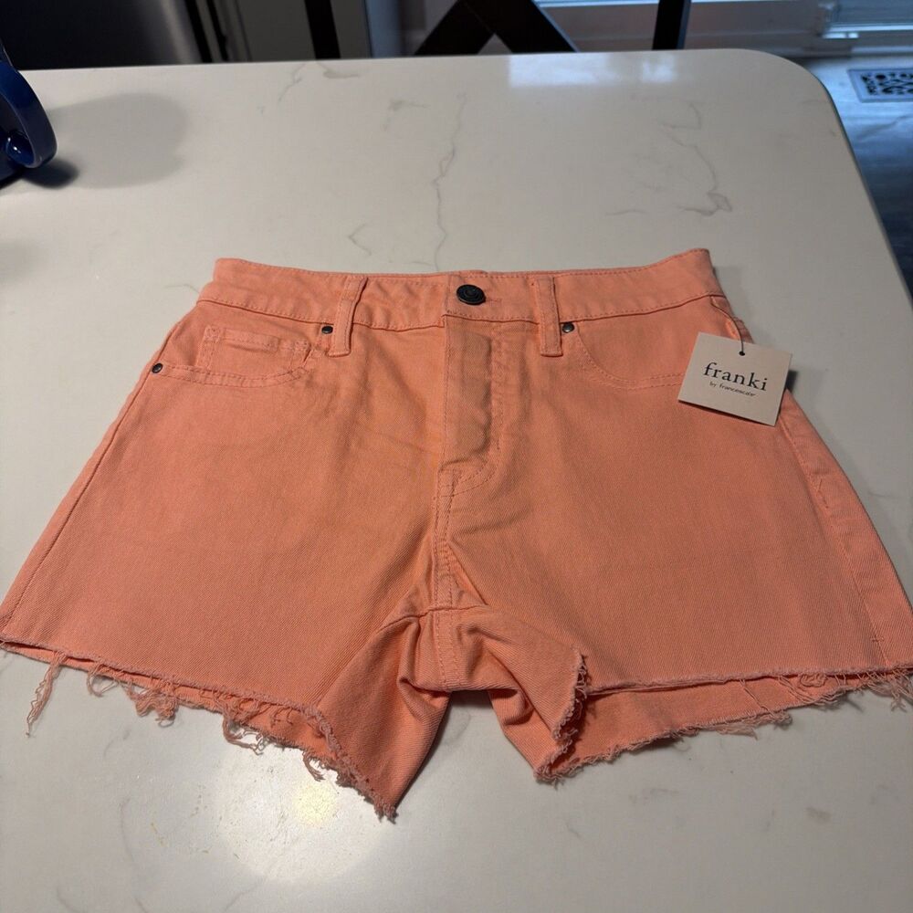 Franki Brand Youth Denim Shorts High Rise Button Fly Coral Youth Size 10